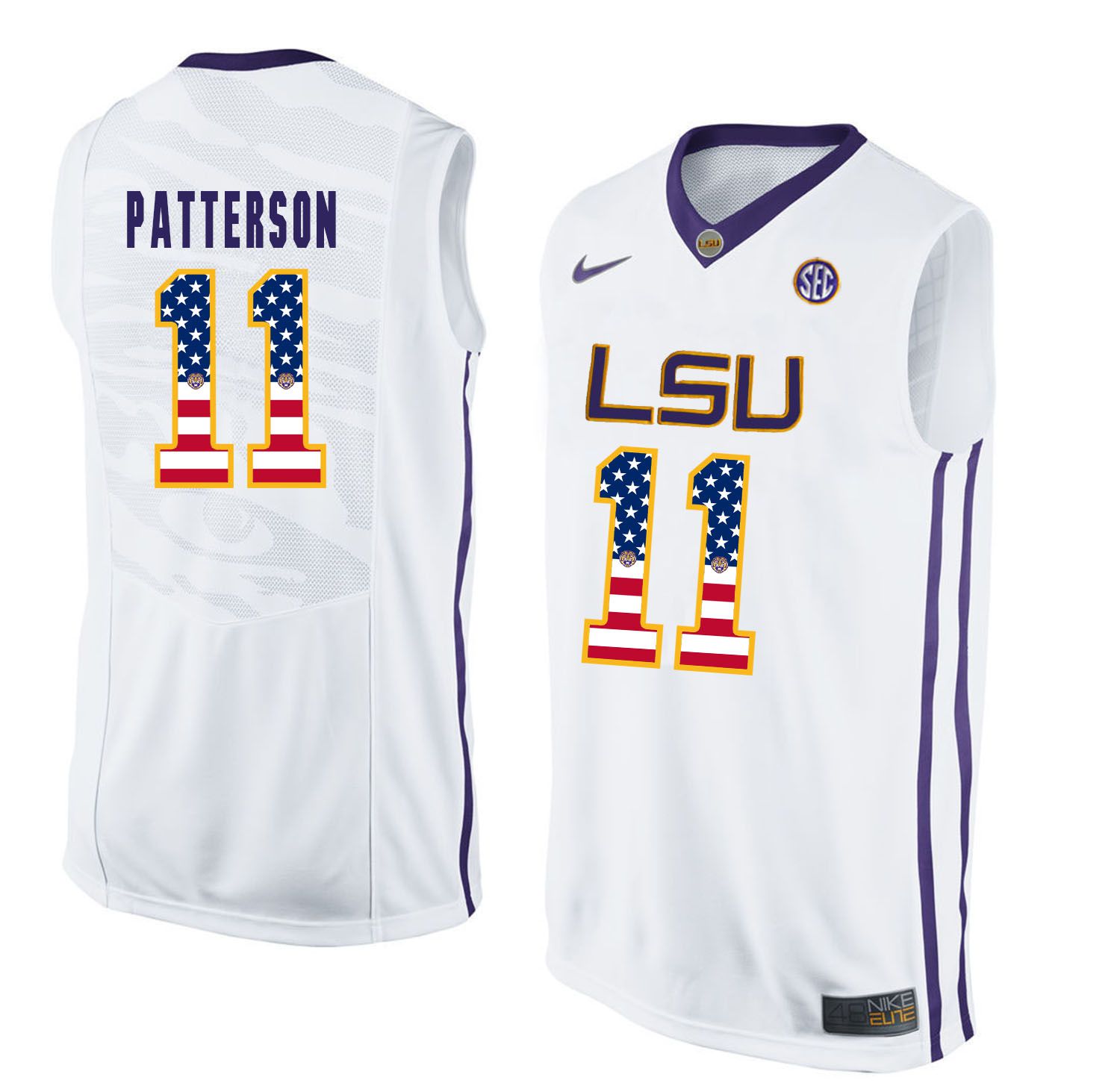 Men LSU Tigers #11 Patterson White Flag Customized NCAA Jerseys->customized ncaa jersey->Custom Jersey